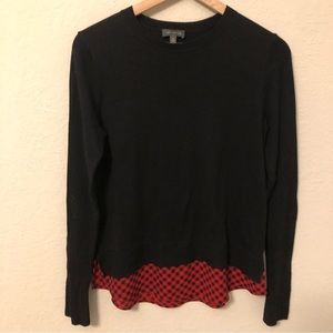 𝅺THE Limited Black Mixed Media Red Plaid Trim Pullover Sweater Size Medium